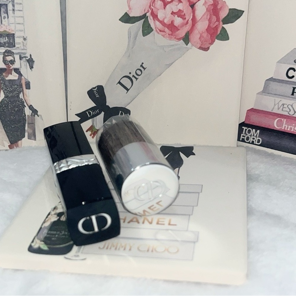 Dior Rouge Lipstick 720 and Dior Makeup Brush.